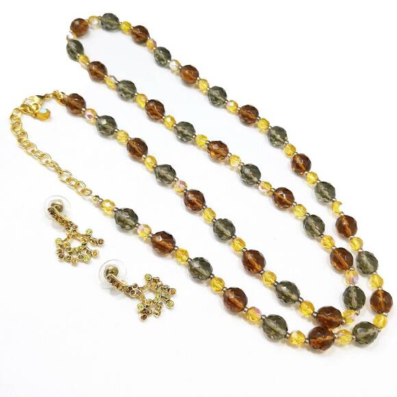 Joan Rivers Yellow Topaz Green Glass Bead Necklace & Post Drop Earrings, 1990s - Picture 9 of 10